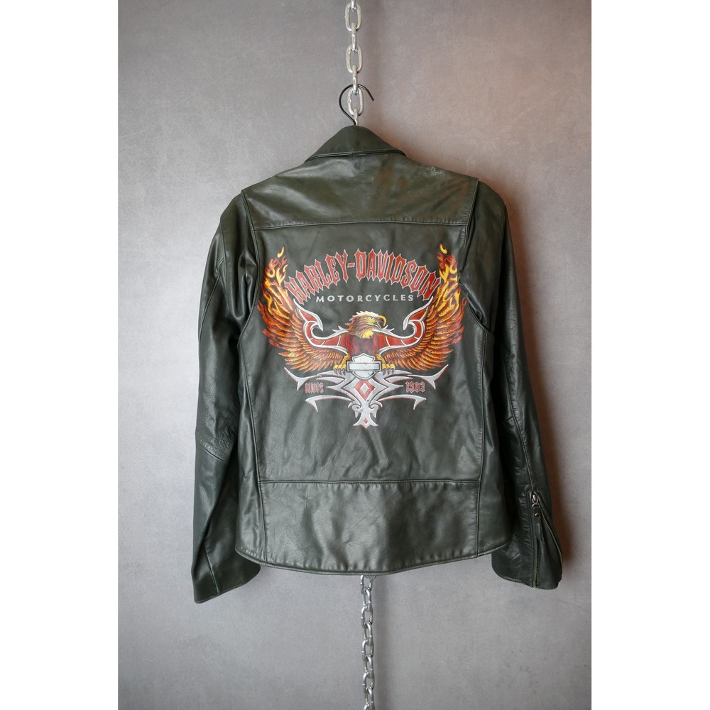 Harley Davidson Motorcycles Mens Black Leather Eagle Graphic Jacket Size‎ XL